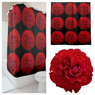 Classic Red Roses Dramatic Photographic Black Shower Curtain