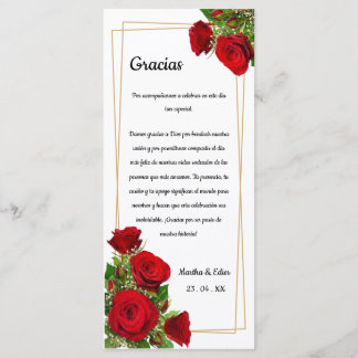 Classic Red Roses Gold Spanish ThankYou Table Card