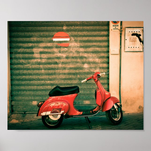 Classic red scooter in Italy Poster (Front)