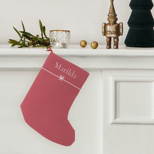 Classic Red Simple Minimalist Bow Personalized Small Christmas Stocking