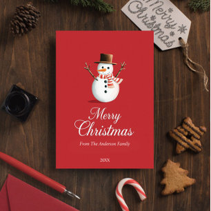 Classic Red Snowman Family Christmas Holiday Postcard
