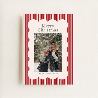 Classic Red Stripe Photo Holiday Card