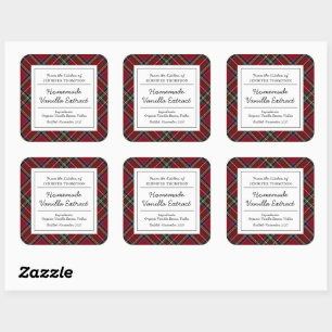 Classic Red Tartan Holiday Vanilla Extract Square Sticker