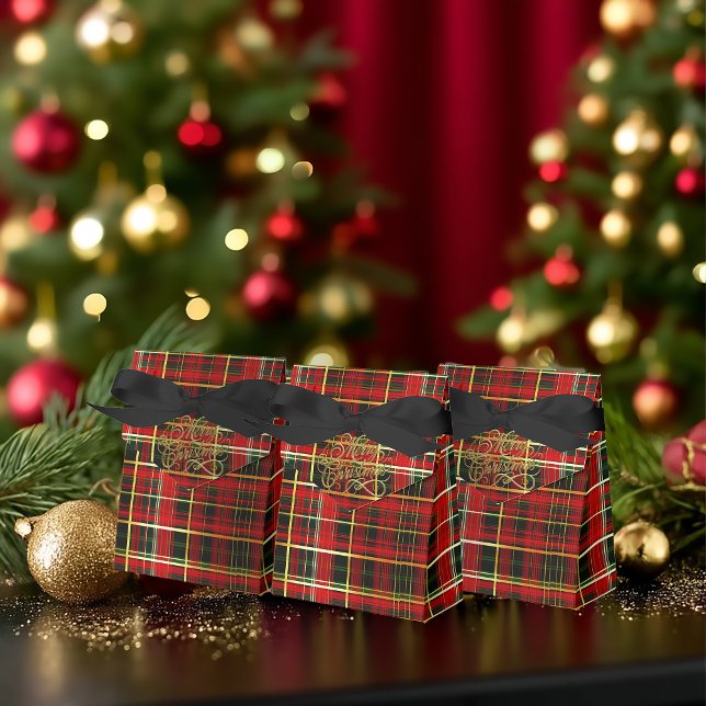 Classic Red Tartan 'Merry Christmas' Favor Boxes (Elegant Black Tie Classic Tartan Favor Boxes)