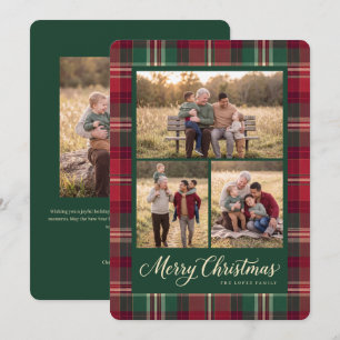 Classic Red Tartan Merry Christmas Photo Collage Holiday Card