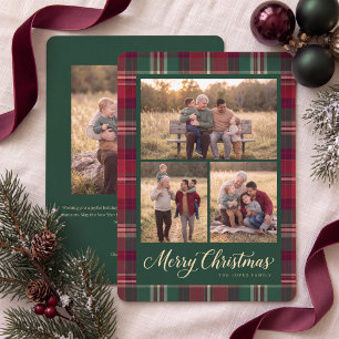 Classic Red Tartan Merry Christmas Photo Collage Holiday Card