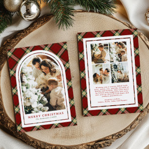 Classic Red Tartan Plaid Arch Photo Christmas Holiday Card