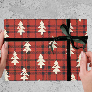 Classic Red Tartan Plaid Christmas Pine Trees Wrapping Paper