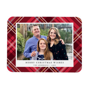 Classic Red Tartan Plaid Frame   Holiday Photo Magnet