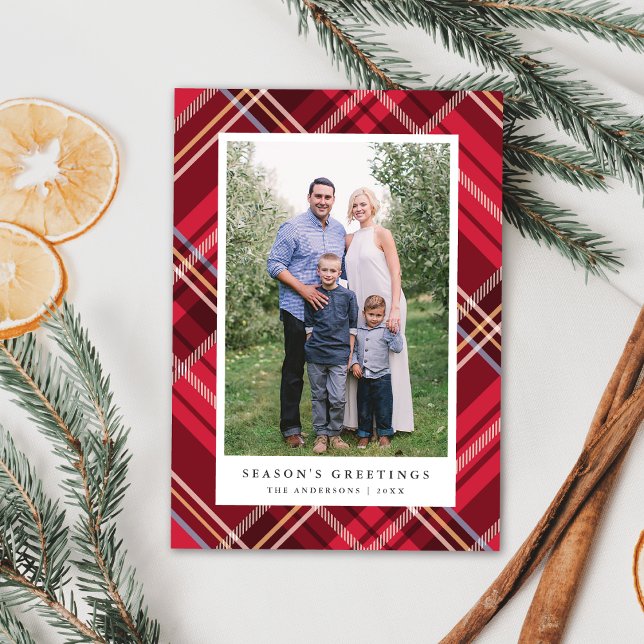 Classic Red Tartan Plaid Holiday Photo Card (Creator Uploaded)