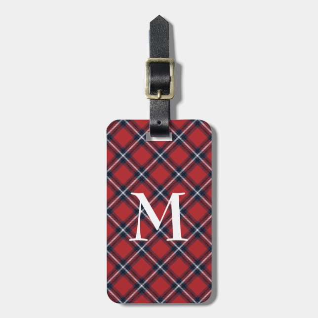 Classic Red Tartan Plaid Monogrammed Luggage Tag (Front Vertical)