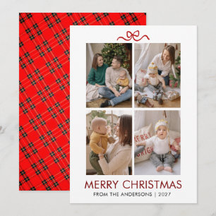 Classic Red Tartan Plaid Multi Photo Christmas Holiday Card