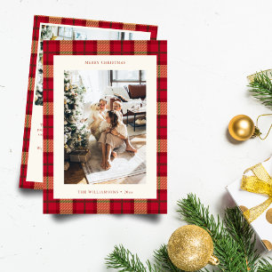 Classic Red Tartan Plaid Photo Letter Christmas Holiday Card