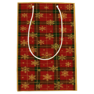 Classic Red Tartan with Golden Snowflakes Medium Gift Bag