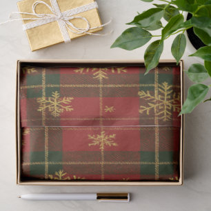 Classic Red Tartan with Golden Snowflakes Tissue Paper