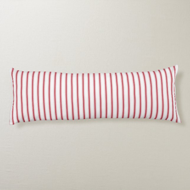 Classic Red Ticking Tape Stripe Body Pillow (Back)