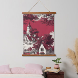 Classic Red Toile with Pastoral French Scenes Hanging Tapestry