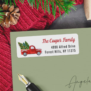 Classic Red Truck Christmas Tree Return Address Label