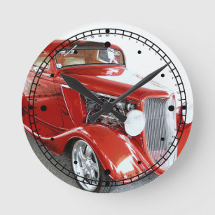 Classic Red Vintage Car on Show Round Clock
