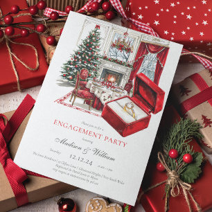 Classic Red Vintage Christmas Engagement Invitation