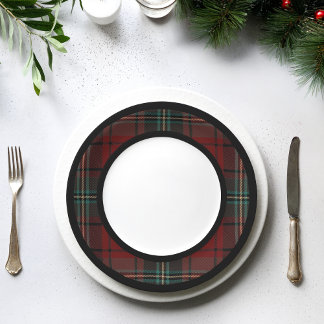 Classic Red Vintage Christmas - Plaid Stripe Paper Plate