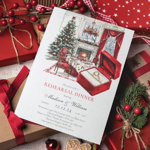 Classic Red Vintage Christmas Rehearsal Dinner Invitation