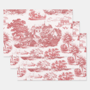 Classic Red Vintage French Chateau Toile Wrapping Paper Sheet