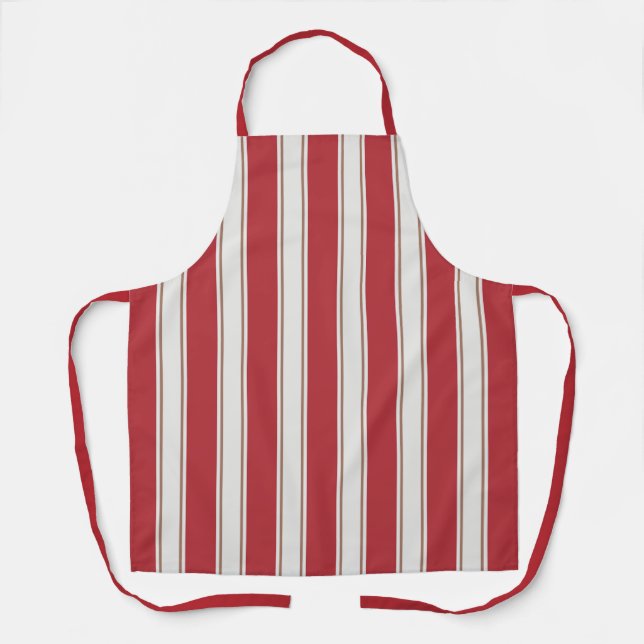 Classic Red, White and Mocha Mouse Stripes Apron (Front)