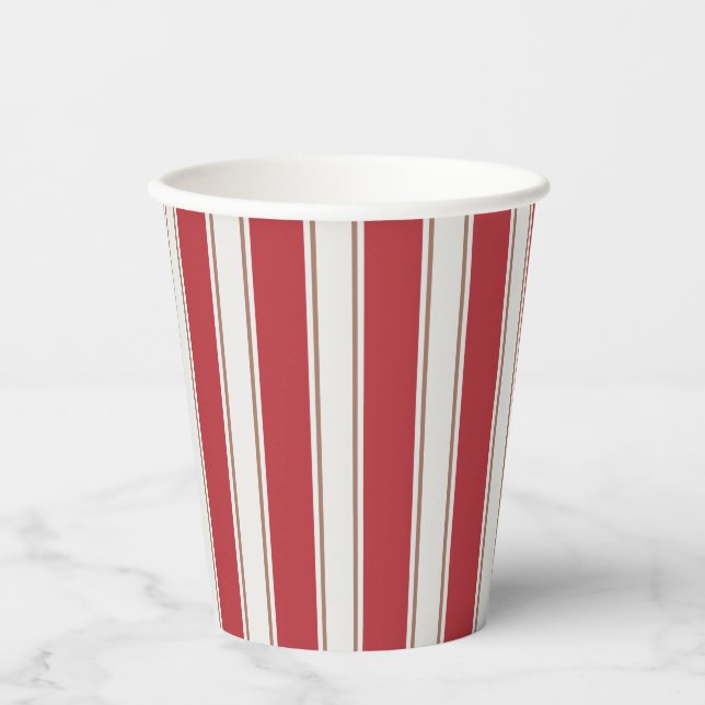 Classic Red, White and Mocha Mouse Stripes Paper Cups (Front)