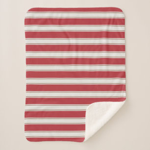 Classic Red, White and Mocha Mouse Stripes Sherpa Blanket