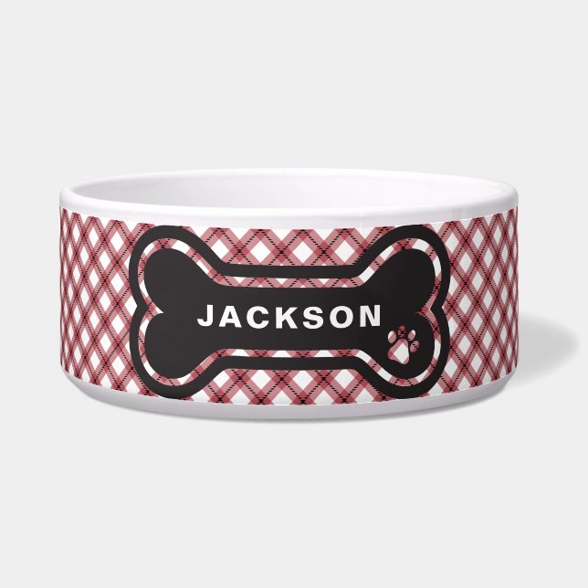 Classic Red & White Argyle Plaid Dog Bone (Front)