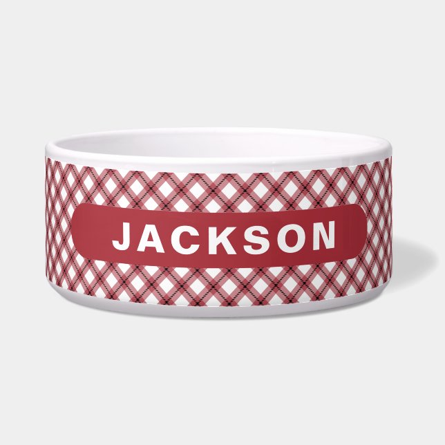 Classic Red & White Argyle Plaid Dog Name (Front)