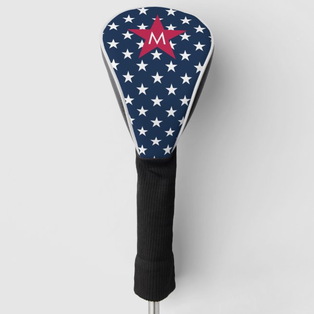 Classic Red White Blue Monogram Stars Golf Head Cover (Front)