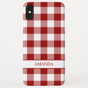 Classic Red White Buffalo Plaid with Your Name iPhone XS Max Case