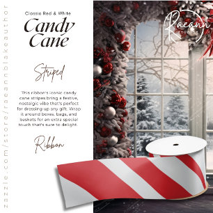 Classic Red & White Candy Cane Striped Ribbon Satin Ribbon