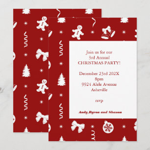 Classic Red & White Christmas Gingerbread Invitation