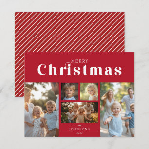 Classic Red & White Family Christmas Photo Collage Holiday Card