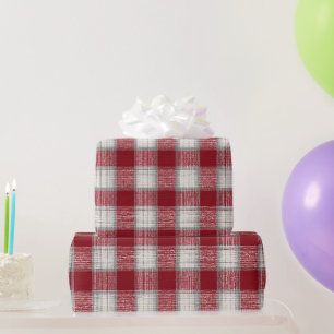 Classic Red White Farmhouse Cotton Plaid Pattern Wrapping Paper