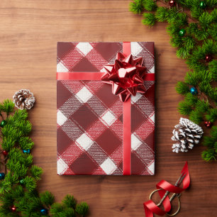 Classic Red White Farmhouse Cotton Plaid Pattern Wrapping Paper