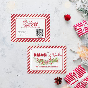 Classic Red White Floral Berries Xmas  Discount Card