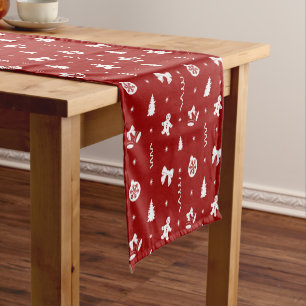 Classic Red & White Gingerbread Christmas Short Table Runner