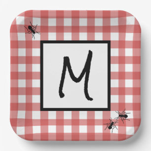 Classic Red White Gingham Ants BBQ Picnic Party Paper Plate