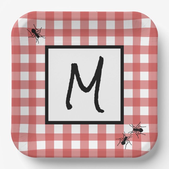Classic Red White Gingham Ants BBQ Picnic Party Paper Plate (Front)