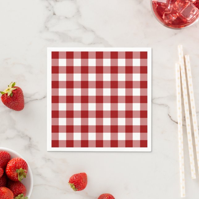 Classic Red White Gingham Check Pattern Napkin (Insitu)