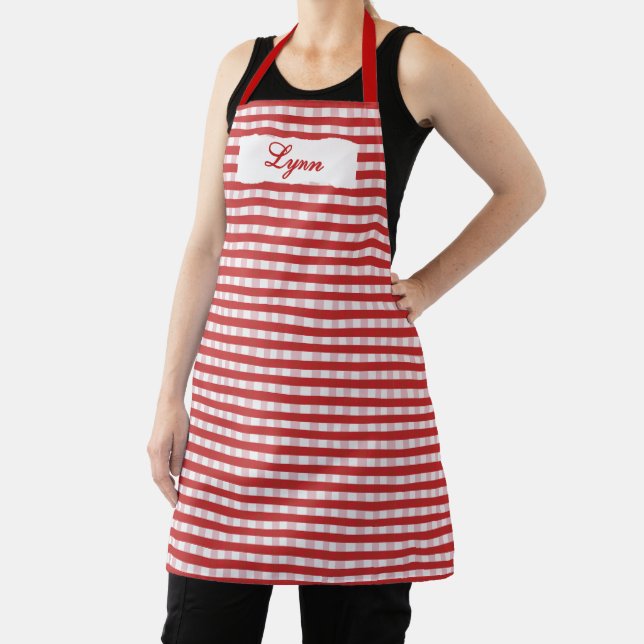 Classic Red & White Gingham | Personalised Name Apron (Insitu)
