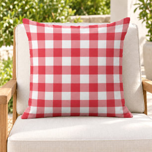 Classic Red White Gingham Plaid Check Cushion