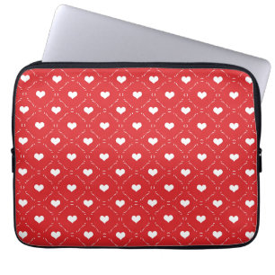Classic Red White Heart Geometric Lattice Laptop Sleeve