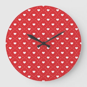 Classic Red White Heart Geometric Lattice Large Clock
