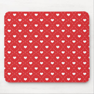 Classic Red White Heart Geometric Lattice Mouse Pad