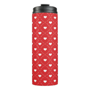 Classic Red White Heart Geometric Lattice Thermal Tumbler